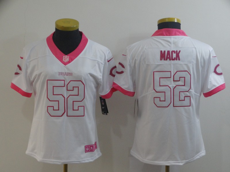 Women's Chicago Bears #52 Khalil Mack White/Pink Vapor Untouchable Limited Stitched NFL Jersey(Run Small)